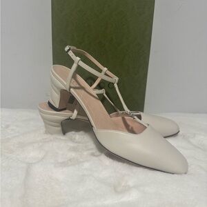Gucci Elegant Cream T-Strap Heels